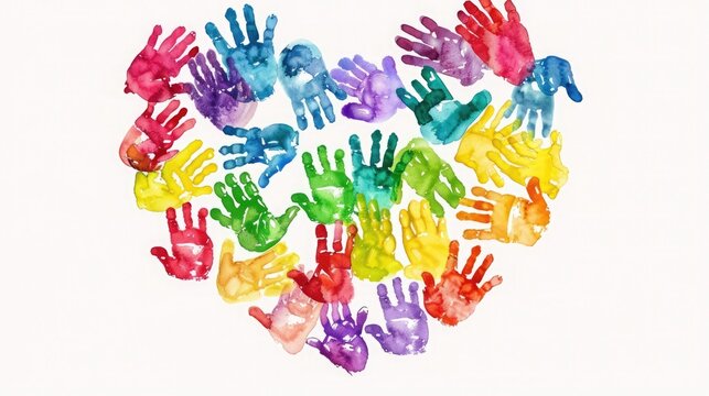 International Children's Day. Colorful handprints forming a heart, symbolizing global love for kids on Child Protection Day