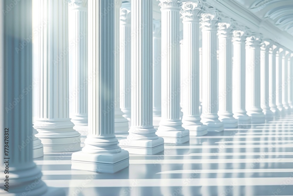 Aufkleber A row of white columns in a building, suitable for architectural design projects