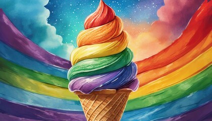 cono de helado con colores de la bandera de la comunidad LGBT.