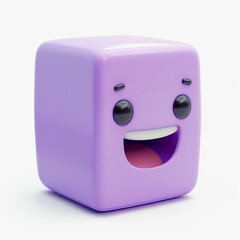 Happy Purple Cube Character