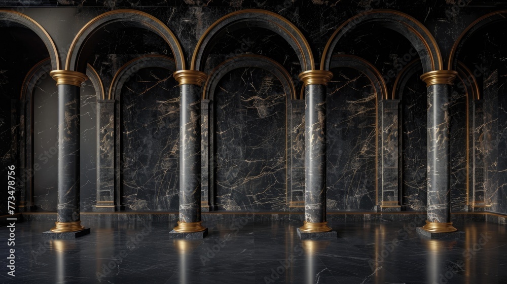 Poster Row of columns in a room with marble walls. Suitable for architectural design projects
