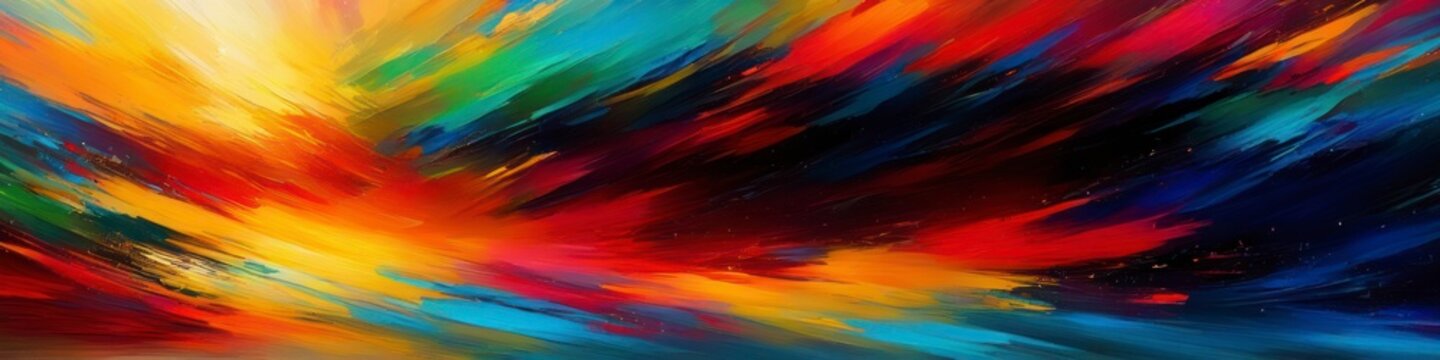 Abstract illustration of bright multicolored paint strokes. Background for design, place for text.	
