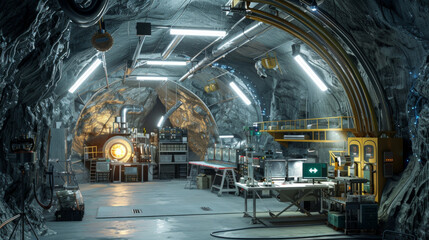 An underground geology laboratory, equipped with advanced seismic sensors and instruments to study Earth's tectonic activity