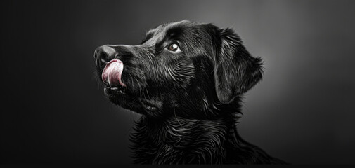 Close up of a dog with its tongue sticking out. Perfect for pet lovers or veterinary websites - obrazy, fototapety, plakaty