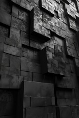 Black and white photo of a wall made of cubes. Suitable for architectural or abstract concepts