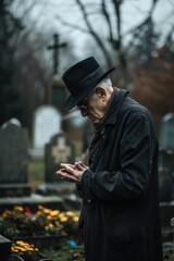 A man standing in a cemetery, suitable for dark and mysterious themes