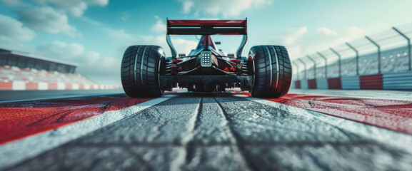 Fast red race car driving on a track, perfect for sports events promotion