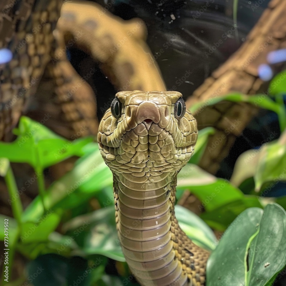 Aufkleber a close up of a snake's head in a tree. suitable for wildlife and nature concepts