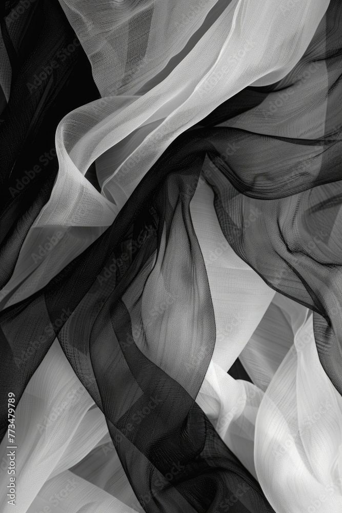 Poster a black and white photo of sheer fabric. can be used for elegant and minimalist design projects