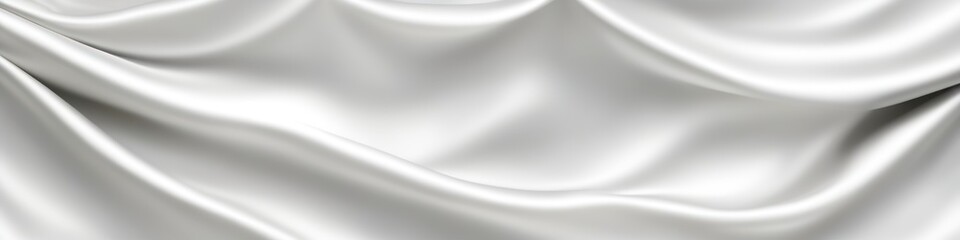 Silver white panoramic silk background, fabric with blurred satin wavy texture.	
