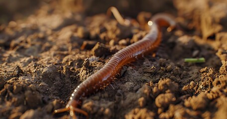Earthworm segments visible, vital for soil health, simplicity in motion.  - obrazy, fototapety, plakaty