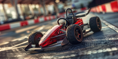 A red race car parked on a track, suitable for automotive concepts