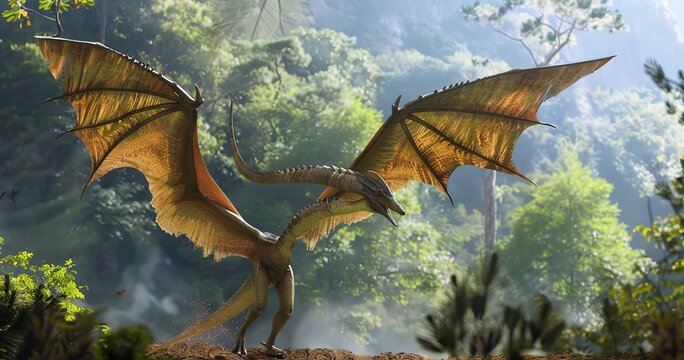 Quetzalcoatlus in landing posture, giant azhdarchid pterosaur, wings impressively detailed. 