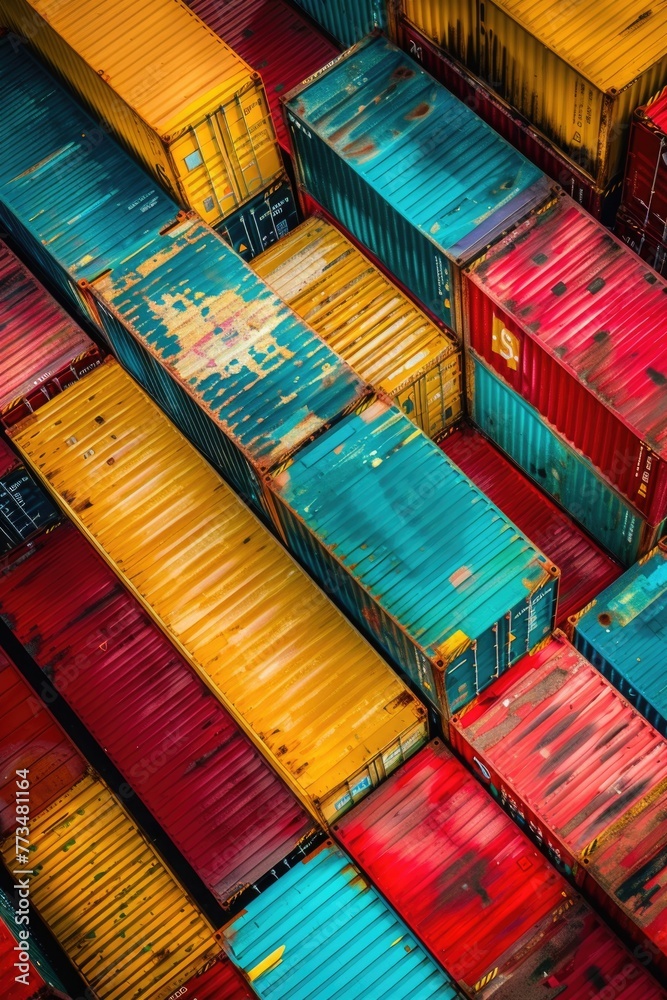 Poster a vibrant image of stacked containers, perfect for industrial concepts
