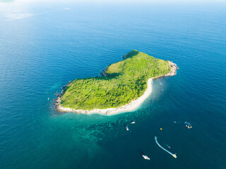 Aerial photography of Jiajing Island, Shimei Bay, Wanning, Hainan, China, in summer evening