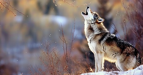 A wolf howling, communication with the pack, evocative and primal. 