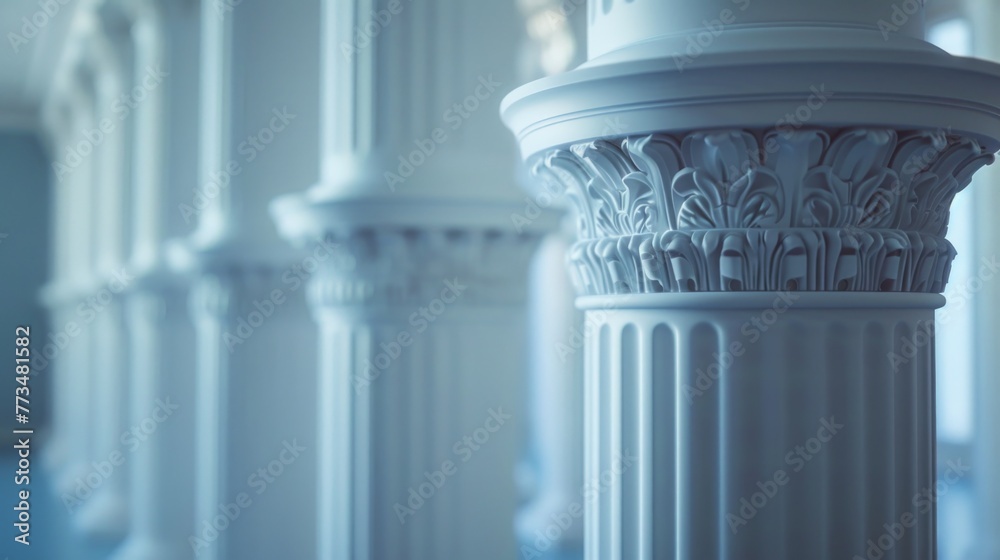 Poster A row of white columns in a building. Ideal for architectural projects