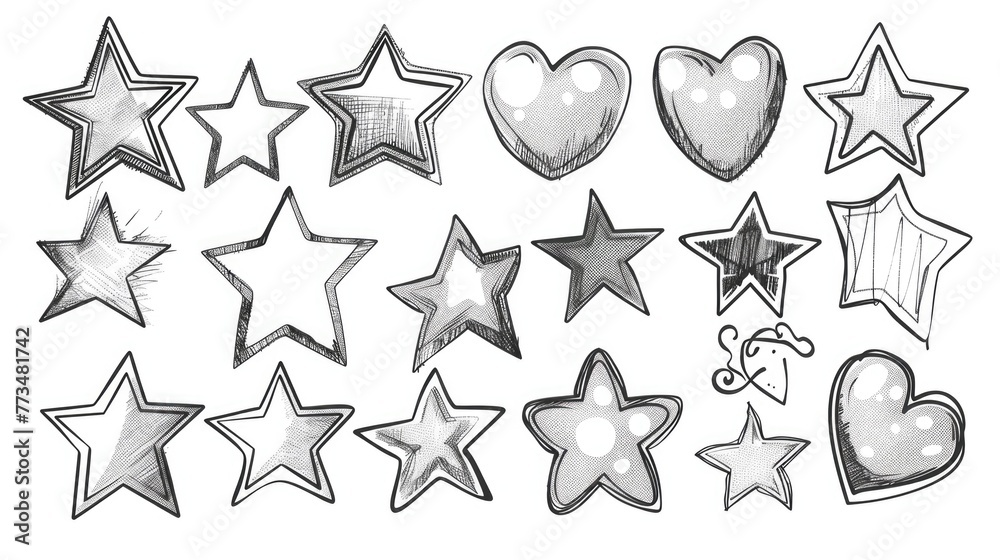 Poster Simple and cute drawing of stars and hearts. Suitable for various design projects