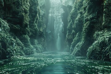A picturesque waterfall in the middle of a serene river. Ideal for nature and travel concepts - obrazy, fototapety, plakaty