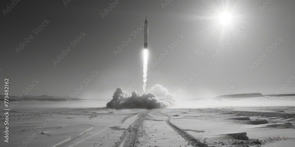 Poster A striking image of a rocket launching into the sky. Perfect for technology or space-related projects