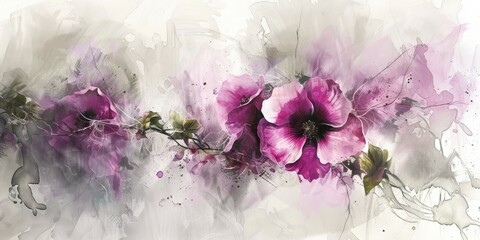 A painting of purple flowers on a white background. Suitable for various design projects