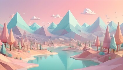abstract landscape in pastel mountain scenery low poly