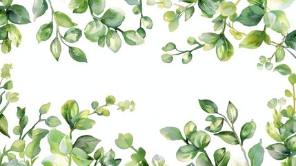 Fototapeta na wymiar Vibrant watercolor painting of green leaves and branches. Perfect for nature-themed designs