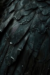 Obraz premium Detailed view of black bird feathers, suitable for nature and wildlife themes