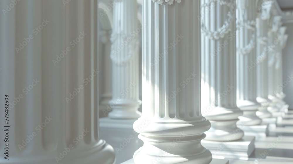 Aufkleber A row of white columns with a clock on each one. Ideal for architectural and time management concepts