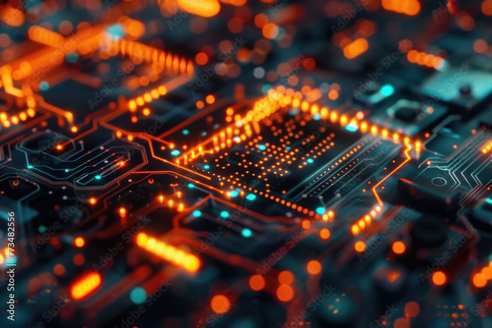 Poster detailed view of an electronic circuit board, suitable for technology concepts