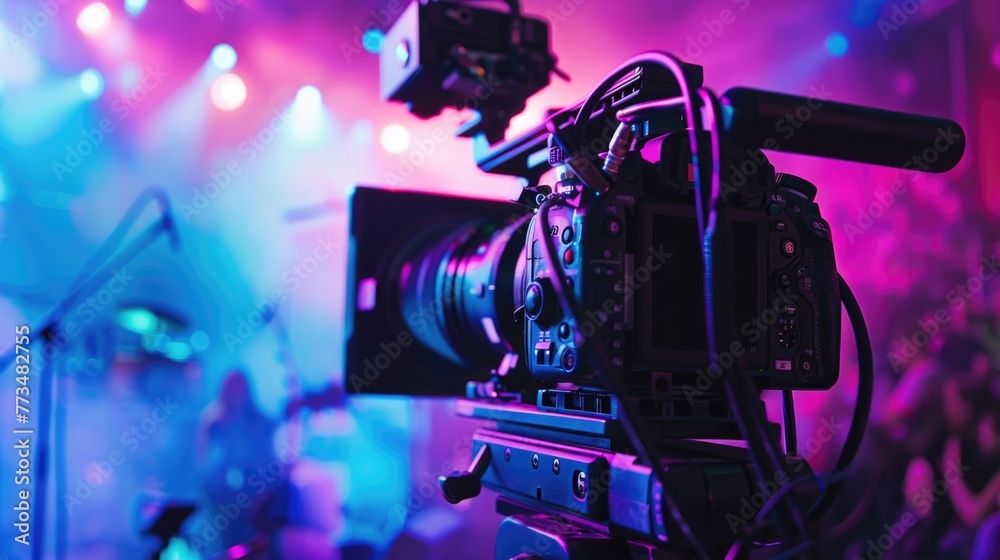 Poster Close up of a video camera on a tripod, perfect for media projects
