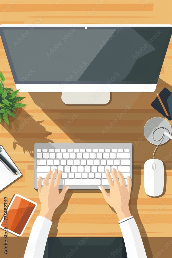 Aufkleber Person typing on a computer keyboard. Suitable for technology concepts