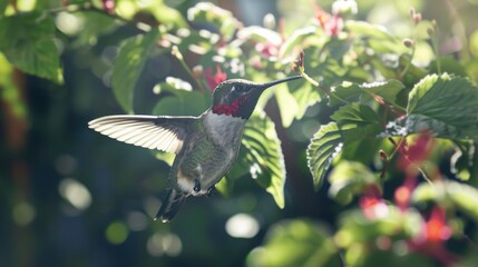 Fototapeta premium A hummingbird in flight with spread wings. Perfect for nature and wildlife themes