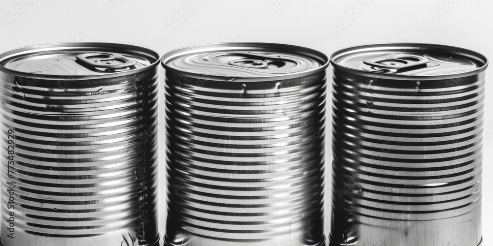 Poster A group of cans sitting next to each other. Suitable for various industrial or recycling concepts
