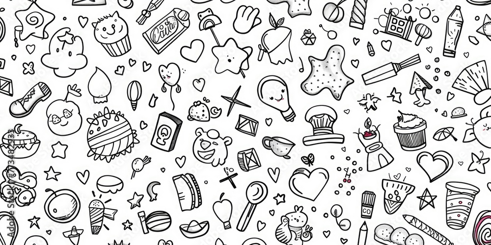 Aufkleber collection of various objects in black and white, suitable for diverse uses