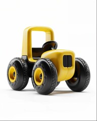 Fototapeta premium yellow and black toy tractor with wheels on a white background, in the toy style, 3D rendering, cute cartoon design, simple, minimalism, white background 