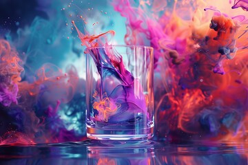 Magical Liquid Dance in Glass: Neon Splash