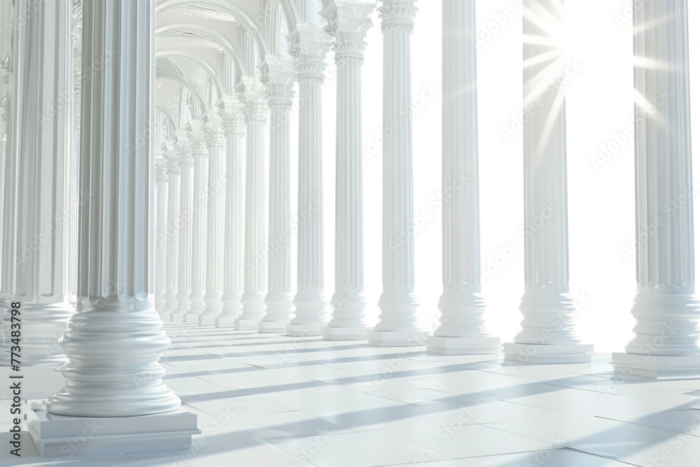 Aufkleber white columns with sunlight shining through, perfect for architectural design projects