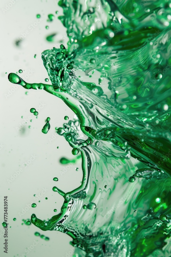 Poster detailed view of a splash of green liquid, suitable for various design projects
