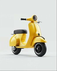3D model of a yellow children's scooter on a white background, toy design in the style of...