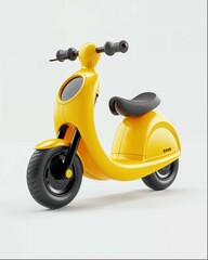3D model of a yellow children's scooter on a white background, toy design in the style of...