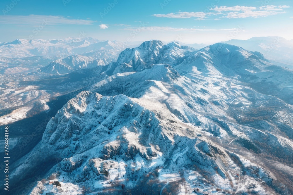 Aufkleber aerial view of a snowy mountain range. suitable for travel and nature concepts