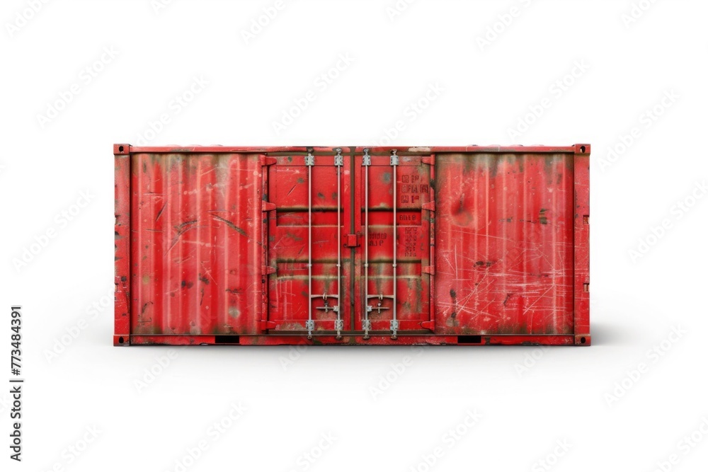 Poster a red cargo container placed on a white surface. suitable for transportation and logistics concepts