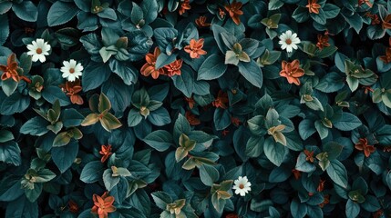 Fresh green leaves with delicate white flowers, perfect for nature concepts