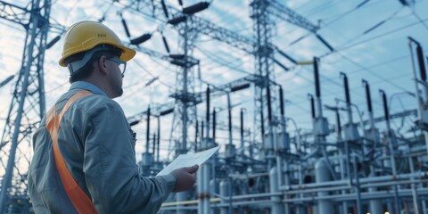 A man in a hard hat holding a piece of paper. Suitable for construction industry projects