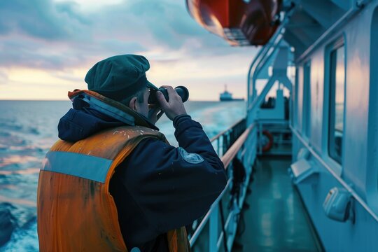 Man capturing ocean view from boat, suitable for travel brochures