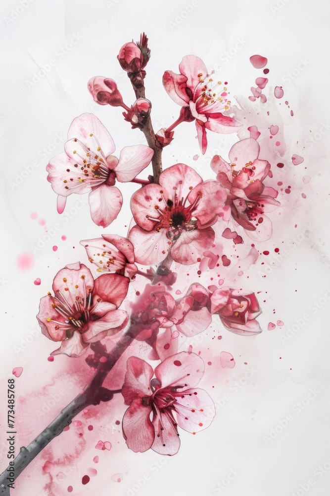 Poster detailed close-up of a flower on a branch, suitable for various design projects