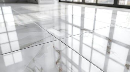A simple white tiled floor with a window in the background. Suitable for various interior design concepts