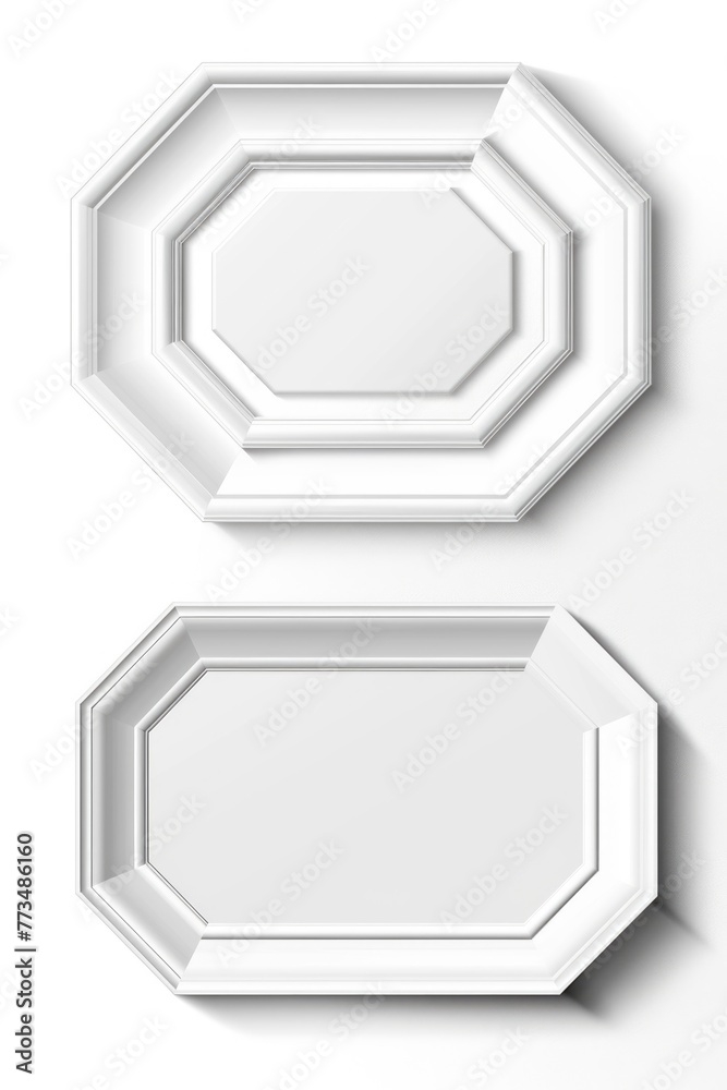 Poster two blank frames hanging on a white wall. perfect for adding your own artwork or photos