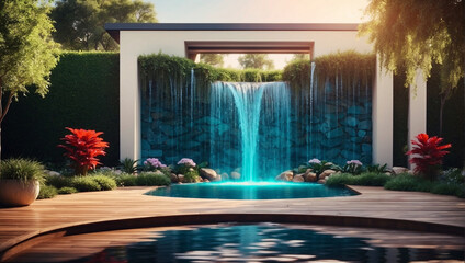 Obraz na płótnie Canvas outdoor home modern water feature fountain waterfall